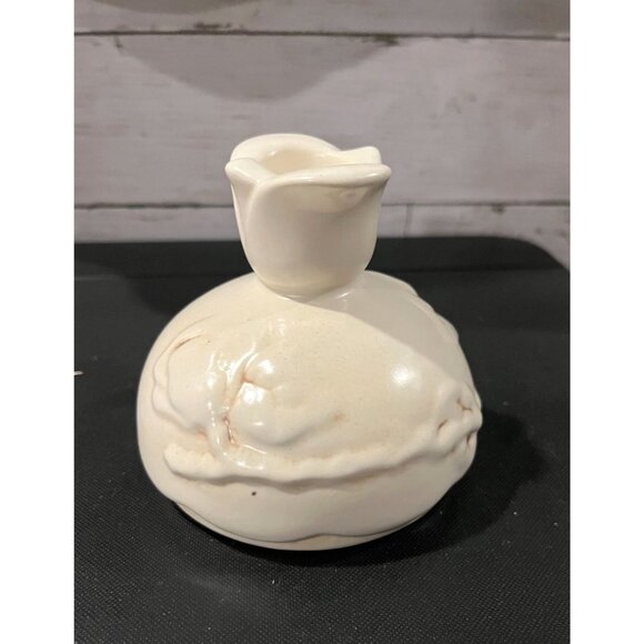 Red Wing Pottery Antique Cream Colored Candle Holder Rose Design - Picture 2 of 4